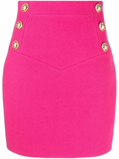 Balmain Pink Cotton Piqué Six-button Skirt In Fucsia