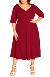 City Chic Trendy Plus Size Cute Girl Elbow Sleeve Dress In Cherry