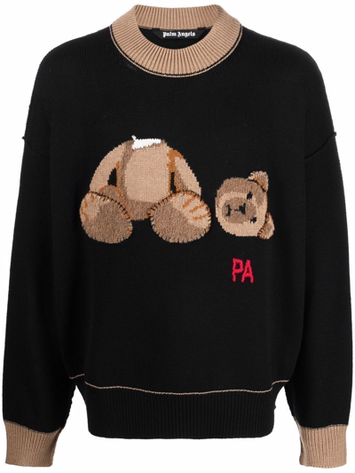 Palm Angels Black Wool Bear Sweater In Black Brown