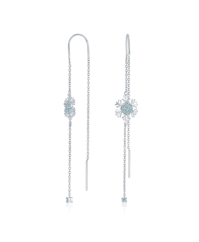 Bling Jewelry Snowflake Threader Earrings In Blue