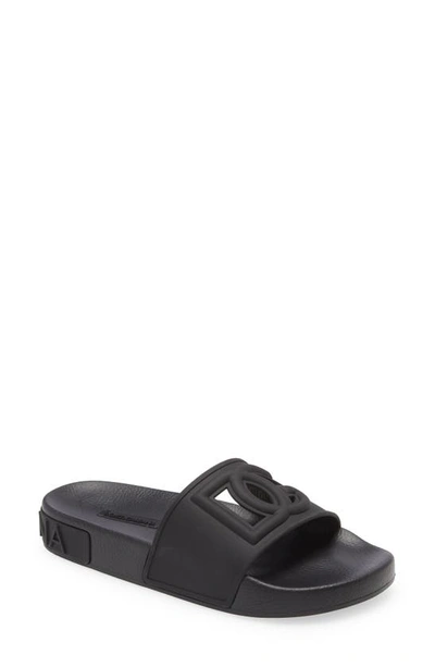 Dolce & Gabbana Dg Cutout Pool Slide Sandals In Black