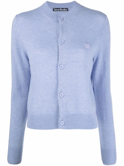 Acne Studios Keva Face Patch Wool Cardigan In Cornflower Blue Melange