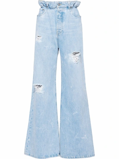 Miu Miu Paper-bag Waist Wide-leg High-rise Jeans In Bleu
