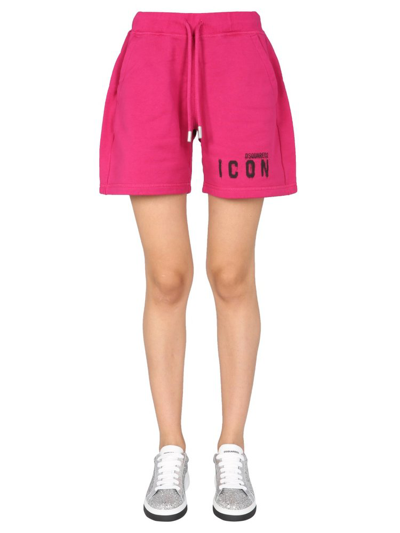 Dsquared2 Icon Logo Print Track Shorts In Fucsia