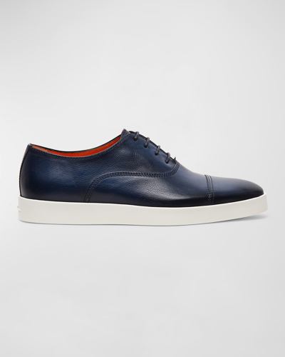 Santoni Behemoth Leather Lace-up Loafers In Blue