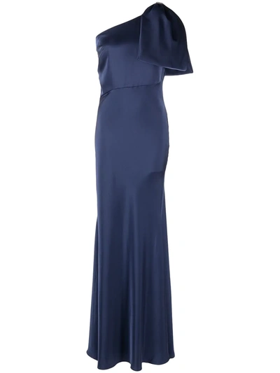 Sachin & Babi Aubrey Bias-cut Satin Crepe Gown In Washed Indigo