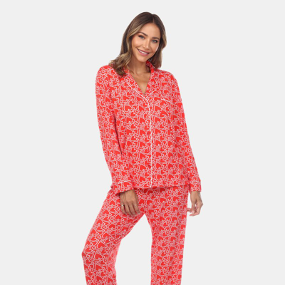 White Mark Plus Size 2 Piece Long Sleeve Heart Print Pajama Set In Red