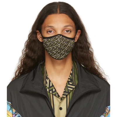 Versace Black & Khaki Logo Face Mask In 5b160 Milit