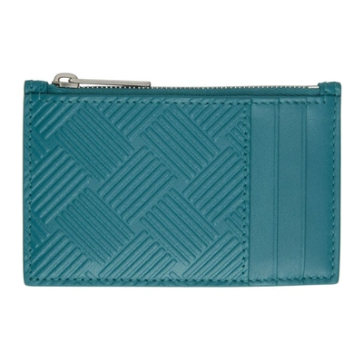 Bottega Veneta Blue Zipped Card Holder In 4634-blaster-silver