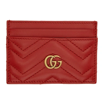 Gucci Red Gg Marmont Card Holder In 6433 Hibis Red/hibis