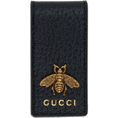 Gucci Black Leather Bee Money Clip In 1000 Nero