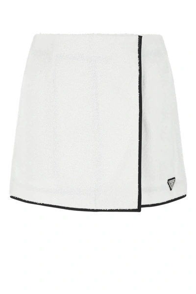 Prada Women's Cotton Terrycloth Mini Skirt In White