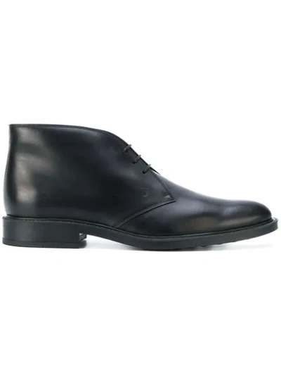 Tod's Lace-up Boots In Smooth Leather With Rubber Sole In Black