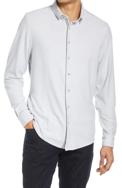 Stone Rose Drytouch Solid Fleece Button-up Shirt In Silver