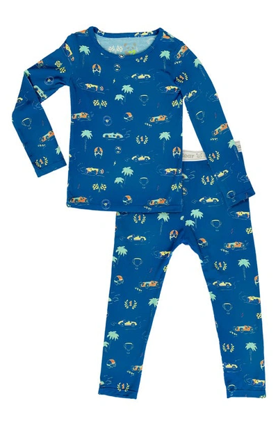 Bellabu Bear Kids' Monaco Two-piece Fitted Pajamas In Monaco Blue