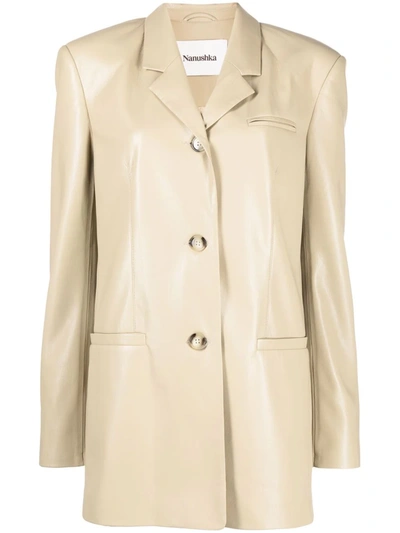 Nanushka Beige Mersey Vegan Leather Blazer In Neutral,black