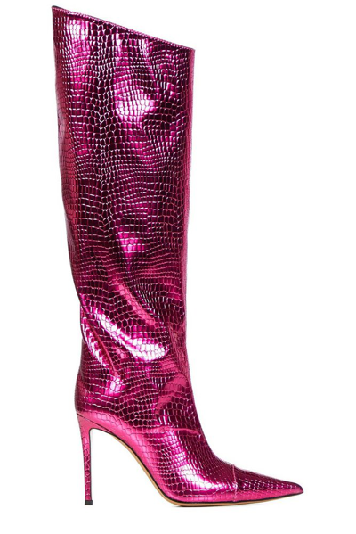 Alexandre Vauthier Crocodile Effect Pointed Toe Boots In Fuchsia