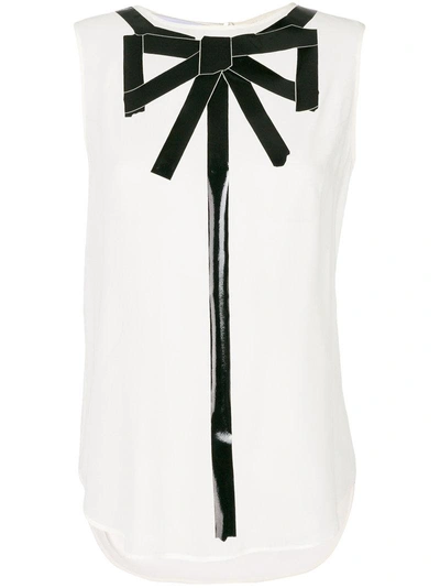 Moschino Trompe L'oeil Sleeveless Blouse In Bianco-nero