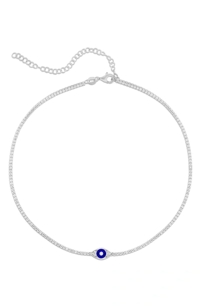 Sphera Milano Rose Gold Vermeil Evil Eye Tennis Choker Necklace In Silver