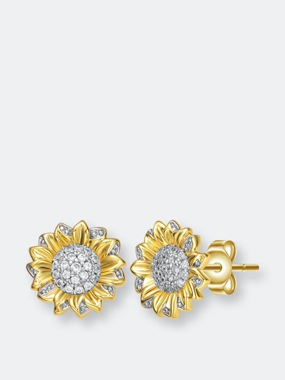 Rachel Glauber Rhodium And 14k Gold Plated Cubic Zirconia Stud Earrings In Two-tone