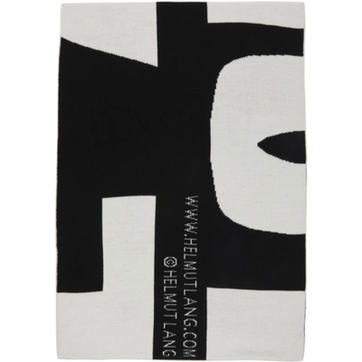 Helmut Lang Black & White Wool Logo Scarf In Deep Black