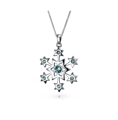 Bling Jewelry Sterling Silver Snowflake Pendant Necklace In Blue
