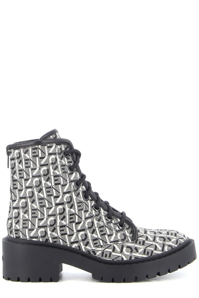 Kenzo Pike Lace-up Jacquard Boots In Negro