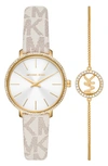 Michael Michael Kors Mini Pyper Mk Logo Leather Strap Watch & Bracelet Set, 32mm In White