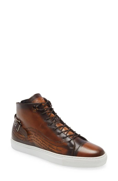 Mezlan Patina Etched High Top Sneaker In Cognac