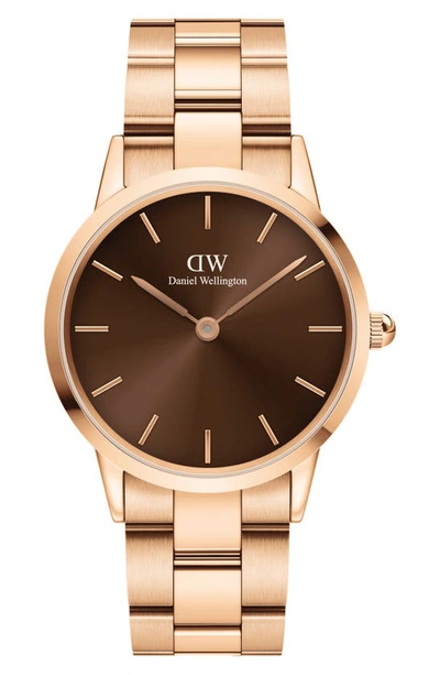 Daniel Wellington Iconic Link Mahogany Bracelet Watch, 36mm In Braun