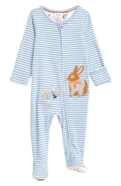 Mini Boden Babies' Stripe Organic Cotton Fitted One-piece Pajamas In Frosted Blue/ Ivory