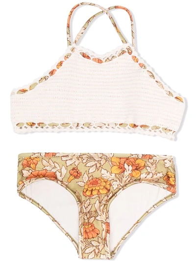 Zimmermann Kids' Andie Crochet Two-piece Swimsuit In Mismatched