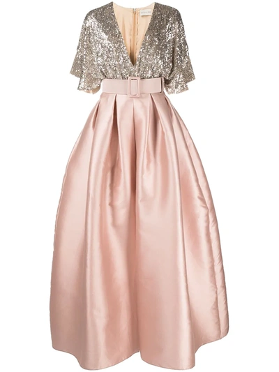 slim fit dress slacks Vasanta Embellished Fishtail Corset Gown in Pink