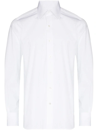 Tom Ford Long-sleeved Regular-fit Cotton-poplin Shirt In White