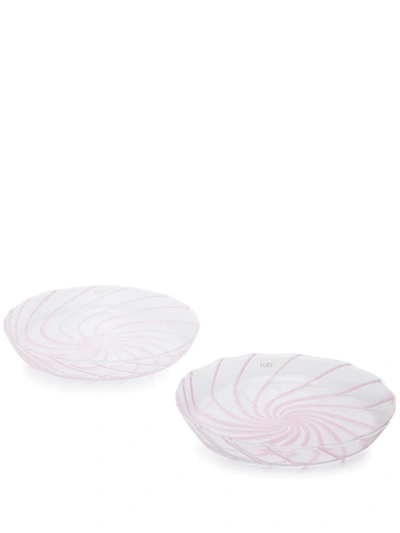 Hay White Spin Glass Saucer Set In Pink