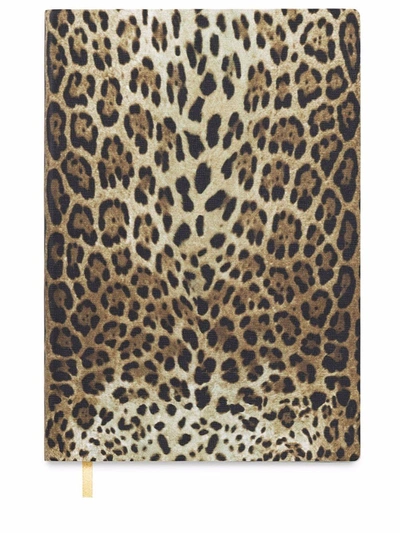 Dolce & Gabbana Small Leopard-print Leather Ruled Notebook In Gelb