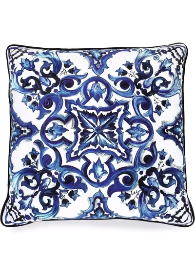 Dolce & Gabbana Medium Blu Mediterraneo-print Duchesse Cotton Cushion In White