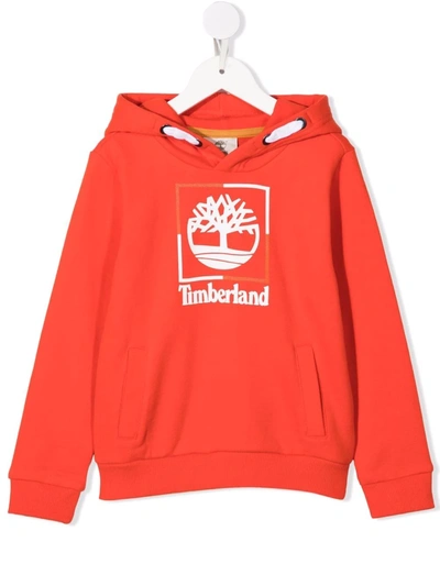 Timberland Kids' Logo-print Drawstring Hoodie In Orange