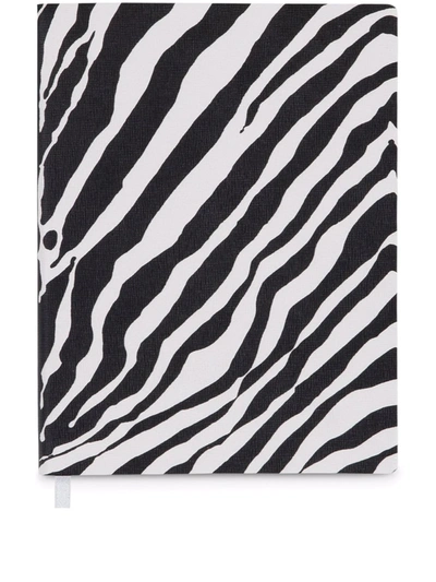 Dolce & Gabbana Large Zebra-print Leather Ruled Notebook In Black