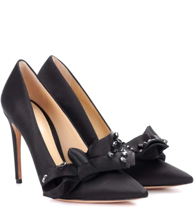 Alexandre Birman Gaya Jewelled Satin Pumps In Black