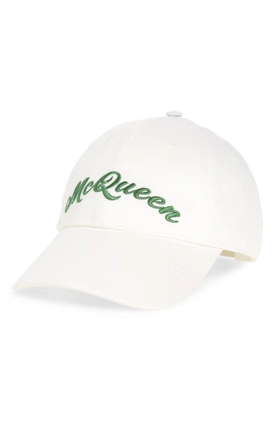 Alexander Mcqueen Embroidered Baseball Cap In White/ Light Green