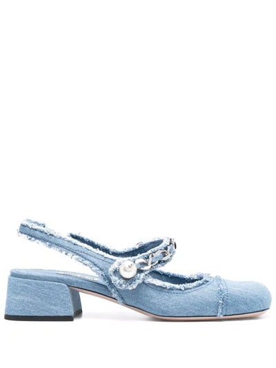 Miu Miu Slingback Mary-jane 45mm Pumps In Denim