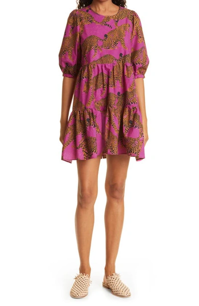Farm Rio Artsy Leopards Tiered Mini Dress