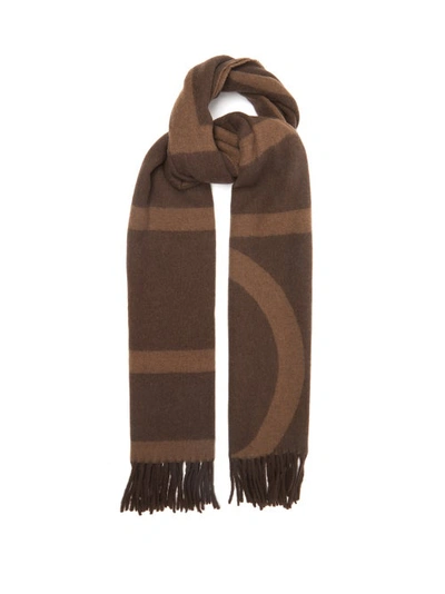 Totême Fringed Monogram-jacquard Scarf In Dark Brown Monogram