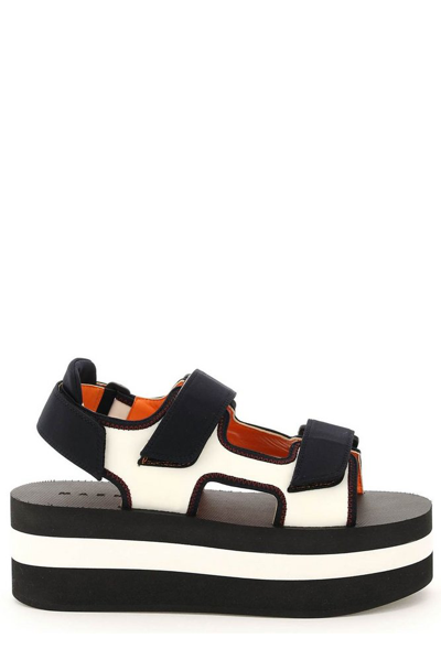 Marni Touch-strap Platform Sandals In White,black