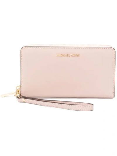 Michael Michael Kors Multi-function Flat Large Pebble Leather Smartphone Wristlet In Soft Pink/gold