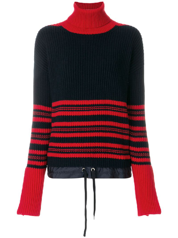 Moncler Roll Neck Striped Ribbed-knit Wool-blend Sweater In Red | ModeSens