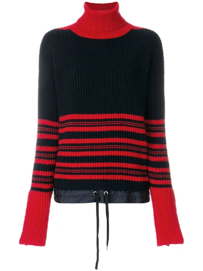Moncler Roll Neck Striped Ribbed-knit Wool-blend Sweater In Red