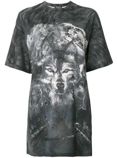 Balmain Wolf-print Cotton T-shirt In Nero Grigio