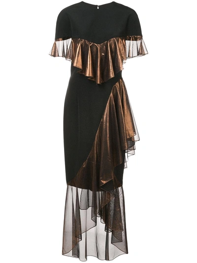 Christian Siriano Asymmetric Frill Dress In Black